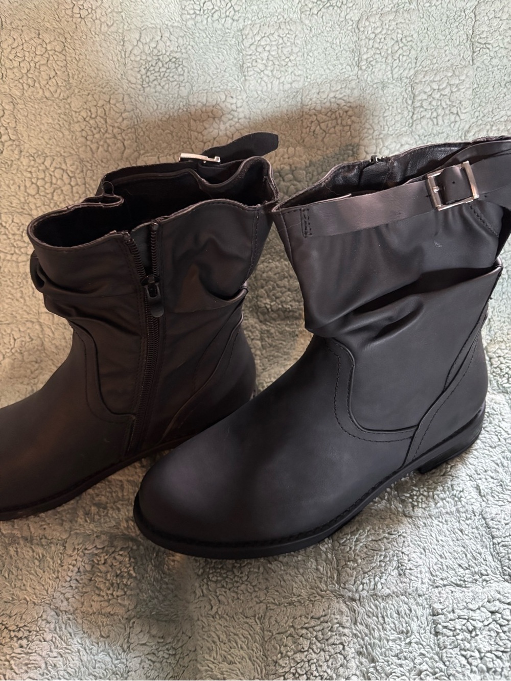 Women's Black Slouch Ankle Boots with Buckle Detail